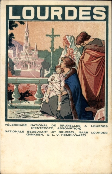 Artist Postcard Lourdes Hautes Pyrénées, National Pilgrimage from Brussels to Lourdes