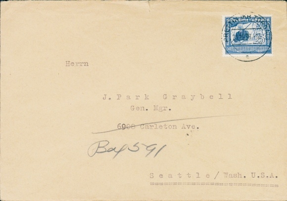 Michel 669 on foreign letter 21.10.1938, Prettin to Seattle / USA