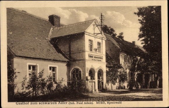 Ak Burg im Spreewald, Gasthof zum Schwarzen Adler
