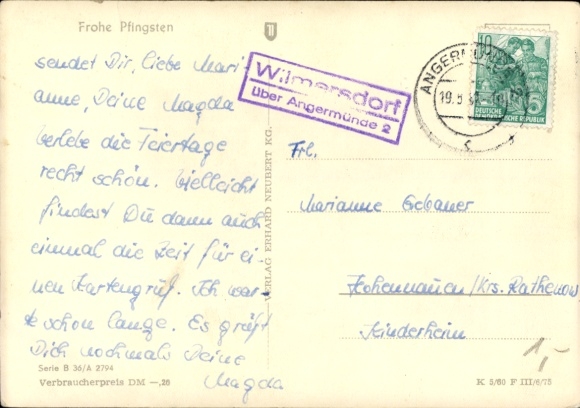 Ak Landpoststempel Wilmersdorf über Angermünde 2