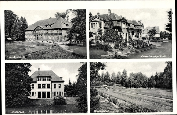 Postcard Tiefenbrunn Rosdorf Lower Saxony, state sanatorium Rasemühle, rose garden, sun house