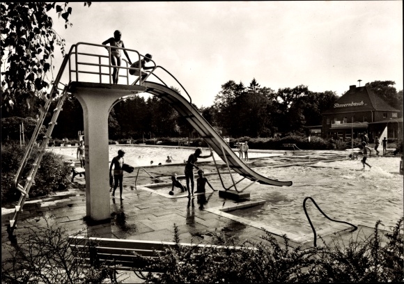 Postcard Ennigerloh in Westphalia, outdoor pool, slide