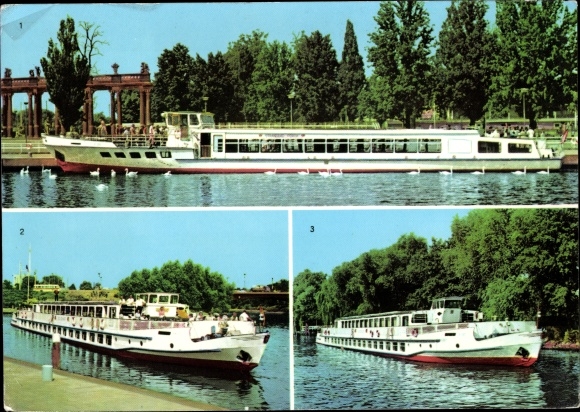 Postcard Potsdam in Brandenburg, VEB transport companies, White Fleet, MS Strandbad Ferch, Sanssouci