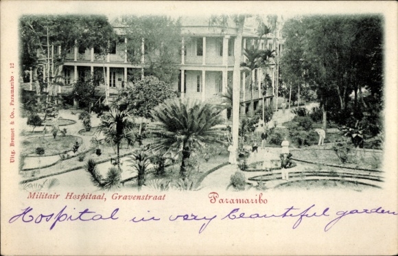 Postcard Paramaribo Suriname, Militair Hospitaal, Gravenstraat