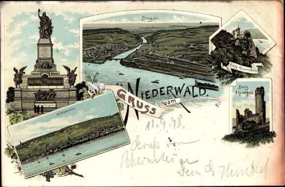 lito Rüdesheim am Rhein, zamek Rheinstein, Bingen, Ehrenfels, pomnik Niederwald