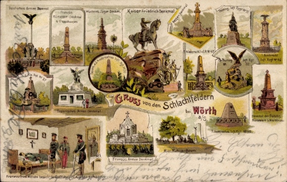 Chromo-Litho Wœrth sur Sauer Woerth Wörth an der Sauer Alsace Bas Rhin, Battle Monuments