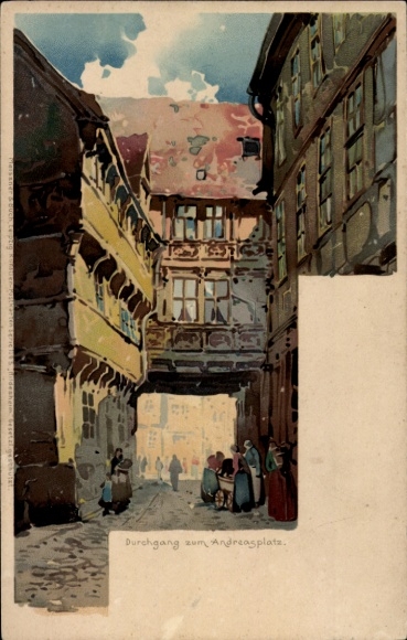 Kunstenaar litho Hammel O., Hildesheim in Nedersaksen, Andreasplatz, Meissner & Boekenserie 1145