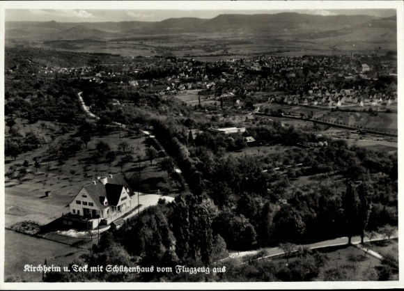 Postcard Kirchheim unter Teck Württemberg, Schützenhaus, aerial photograph