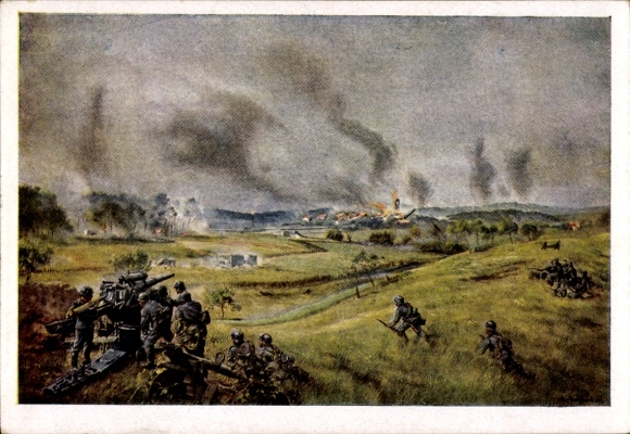 Artist Postcard v. Handel Mazzetti, E., Attack on the Maginot Line, HDK 1005, Wehrmacht