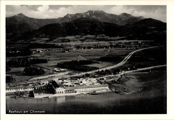 Ak Bernau am Chiemsee, Rasthaus am Chiemsee, Fliegeraufnahme
