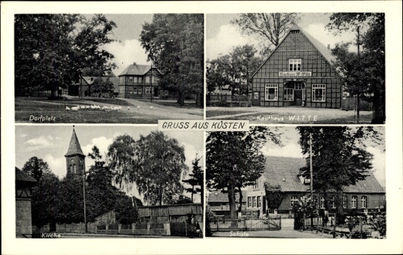 Ak Küsten im Wendland, Dorfplatz, Kaufhaus Witte, Kirche, Schule