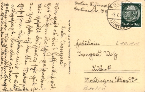 Postcard Berlin Tempelhof Lichtenrade, Dorfstraße with church