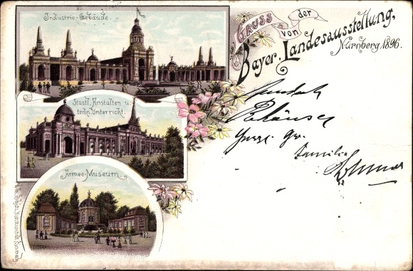 Chromo-Litho Nuremberg in Middle Franconia Bavaria, State Exhibition 1896, Industrial Building, Army Museum