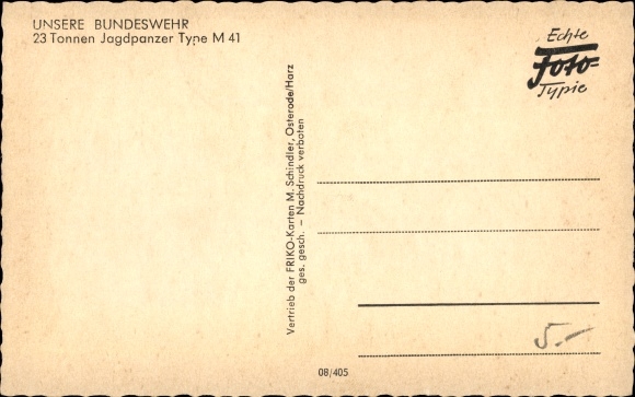 Postcard Deutsche Bundeswehr, 23 ton tank destroyer type M 41
