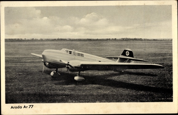 Postcard German Air Force, fighter plane Arado Ar 77 a