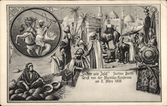 Postcard Safe as Gold, Section Berlin, Morocco Conference March 2, 1906, First Moroccan Crisis