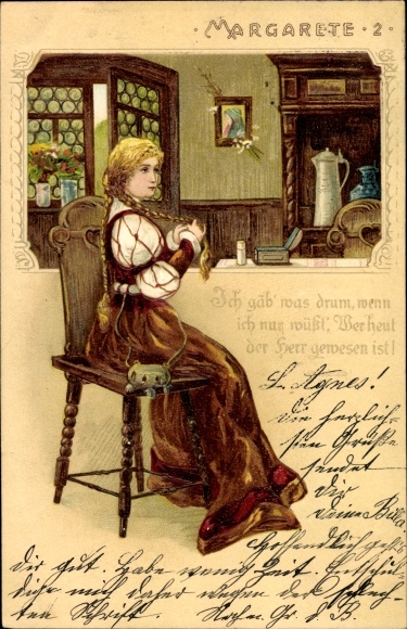Reliëf litho Margarete, ik zou er iets voor geven, portret van een vrouw, Faust, Goethe