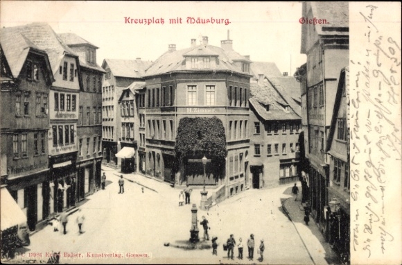 Postcard Gießen an der Lahn Hesse, Kreuzplatz with Däusburg, architecture, street view