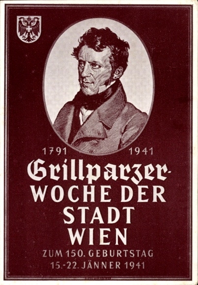 Wappen Ak Wien I Innere Stadt, Grillparzer Wocher zum 150. Geburtstag 1941, Porträt