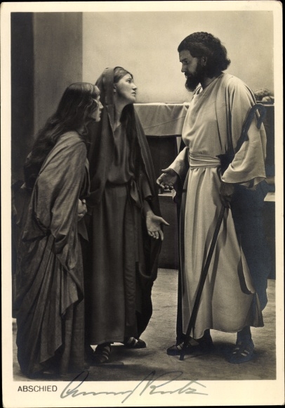 Ak Passionsspiele Oberammergau 1934, Abschied, Schauspielerin Anni Rutz als Maria, Autogramm