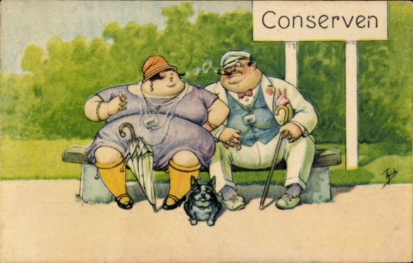 Artist Postcard Thiele, Arthur, canned goods, humor