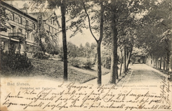 Postcard Bad Steben in Upper Franconia, Parkhotel with Parkallee