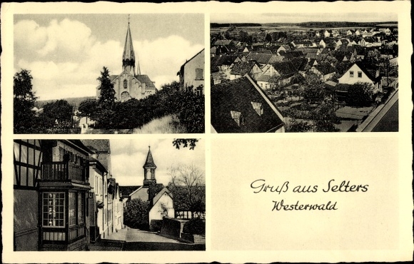 Ak Selters in het Westerwald, panorama van het dorp, kerk