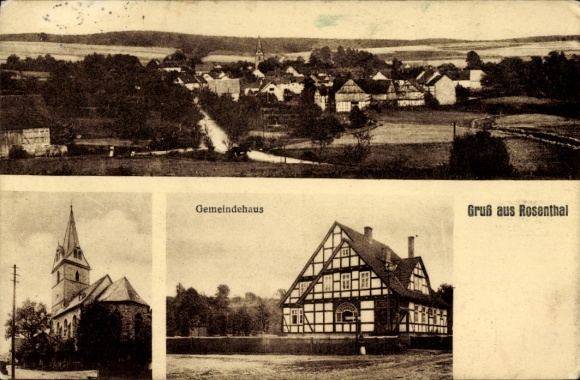 Postcard Rosenthal in Hessen, community center, church, total view