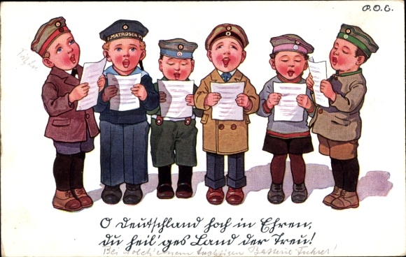 Artist Postcard Engelhard, POE, Singing Children in Uniforms
