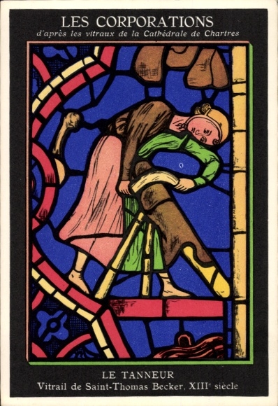 Postcard Chartres Eure et Loir, The Corporations, The Tanner, stained glass window by Saint-Thomas Becker