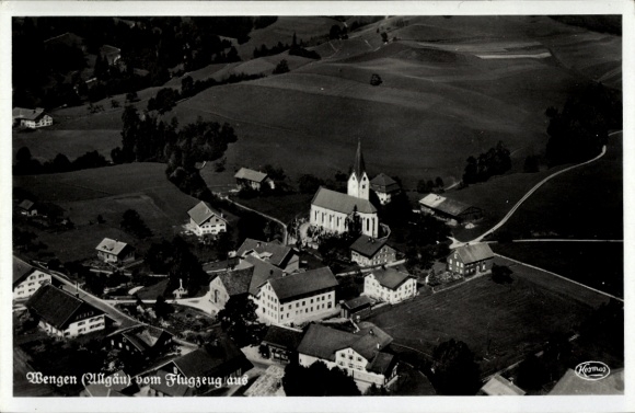 Postcard Wengen Weitnau in Allgäu Swabia, aerial photograph