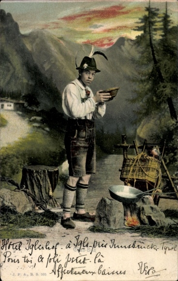 Postcard Tirol, man in traditional costume