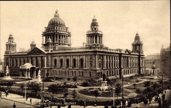 Belfast Northern Ireland, New City Hall, beautiful architecture, large dome, gardens, historic...