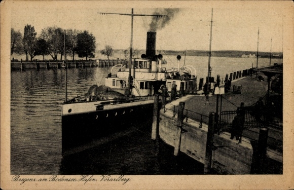 Postcard Bregenz Vorarlberg Austria, harbor, Lake Constance steamer