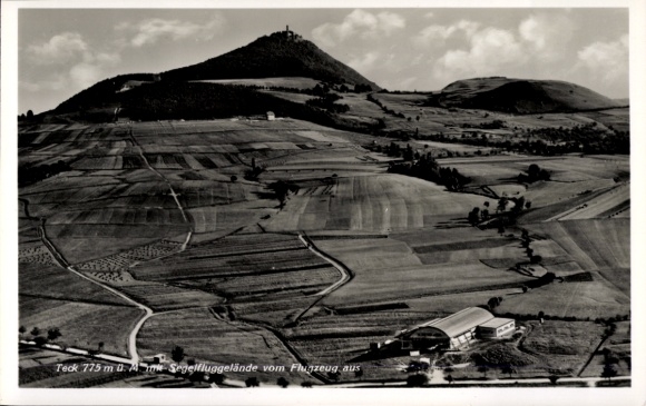 Postcard Dettingen unter Teck, gliding field, aerial photograph