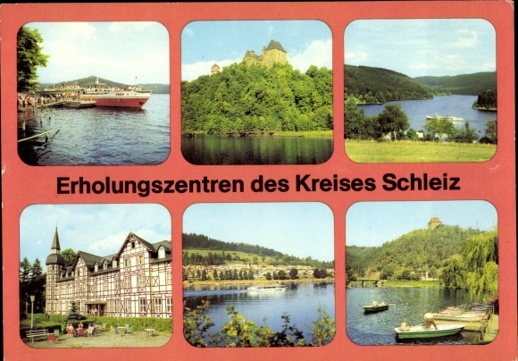 Postcard Walsburg Eßbach in Thuringia, Saalburg, MS Gera, Burgk, Künsdorfer Bucht, Ziegenrück