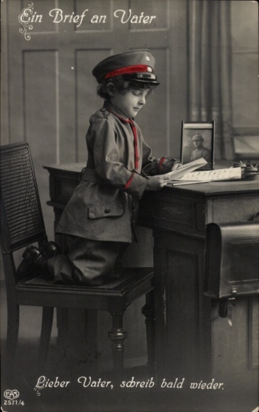 Postcard Boy in Uniform, Letter to Father, Dear Father, write again soon