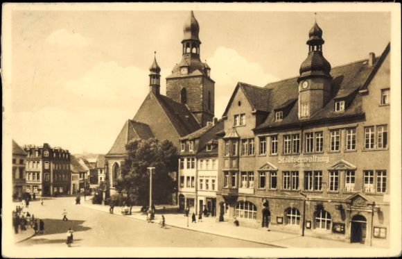 Ak Hettstedt im Südharz, Stadtverwaltung, Gebäude, Kirche, Menschen auf der Straße