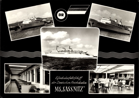 Postcard railway ferry MS Sassnitz of the Deutsche Reichsbahn