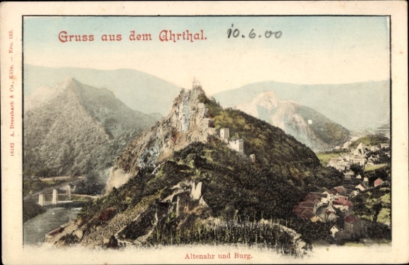 Postcard Altenahr in the Ahr valley, general view with castle