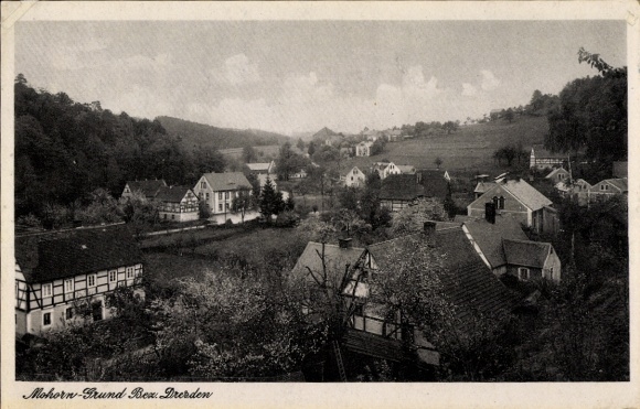 Postcard Mohorn Wilsdruff Saxony, landscape photograph, houses, hills, trees, sky
