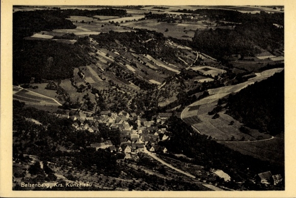 Postcard Belsenberg Künzelsau am Kocher Hohenlohekreis, aerial photograph