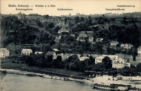 Ak Wehlen an der Elbe Sachsen, Schießhausberg, Salondampfer