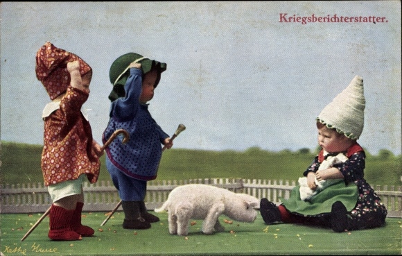 Postcard war correspondent, Käthe Kruse dolls with stuffed pig