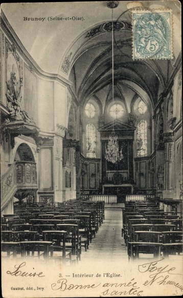 Ak Brunoy Essonne, Seine et Oise, Kirche, Innenansicht