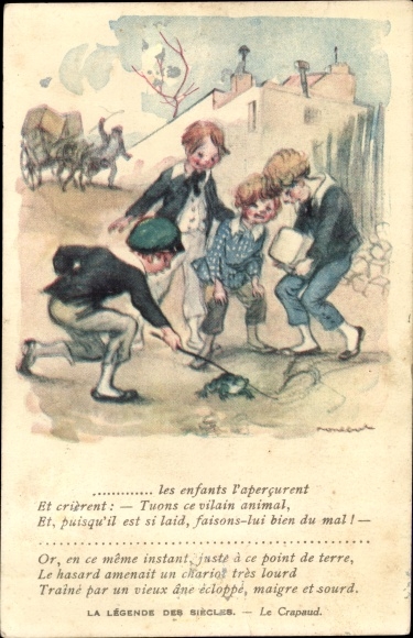 Artysta KP Poulbot, Francisque, La Legende des Siecles, Le Crapaud, dzieci bawiące się ropuchą