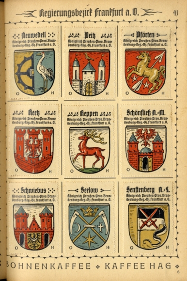 German coat of arms, Potsdam, Frankfurt/Oder, collection picture album of the coffee HAG, Bremen 1929