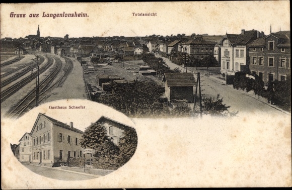 PC Langenlonsheim an der Nahe Pfalz, total view of the village, train station, track side, inn