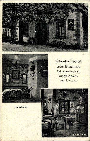 Postcard Obernkirchen in Schaumburg, pub to the brewery, hunting room, taproom