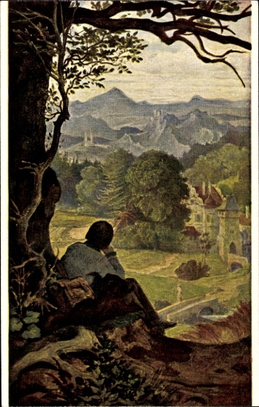 Artist Postcard v. Schwind, Moritz, On the Wandering, Series 213 2172 b